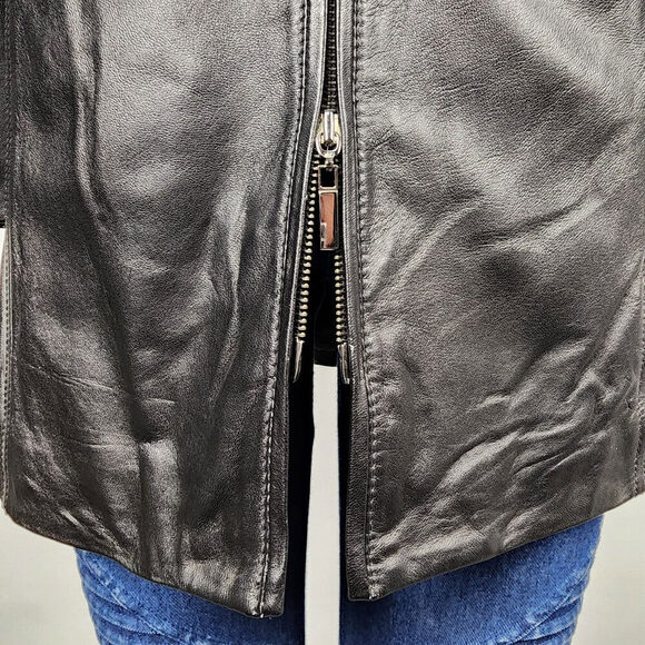 Jaclyn Smith Black Leather Zip Up Jacket Size S - Picture 4 of 11